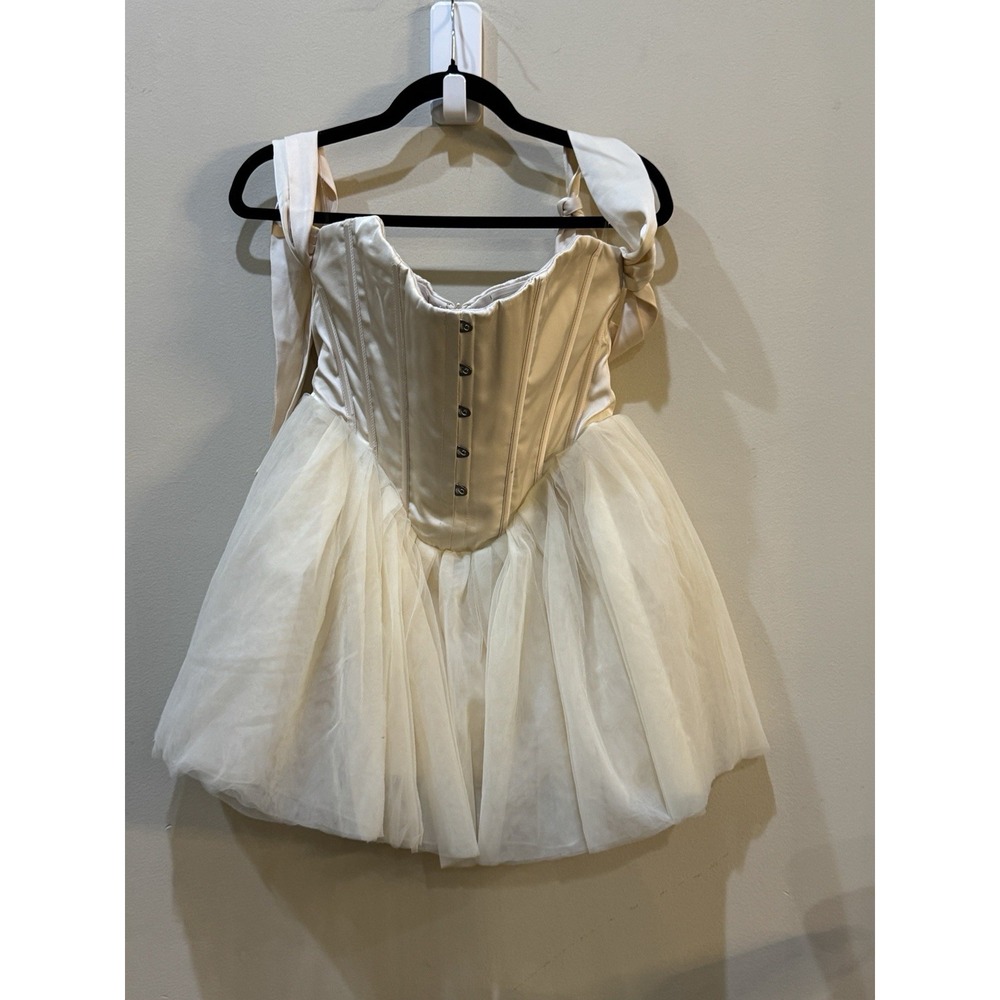 Oh Polly Reine Off-Shoulder Tulle Skirt Mini Dress Ivory Size 6 Corset Tutu - Picture 4 of 13